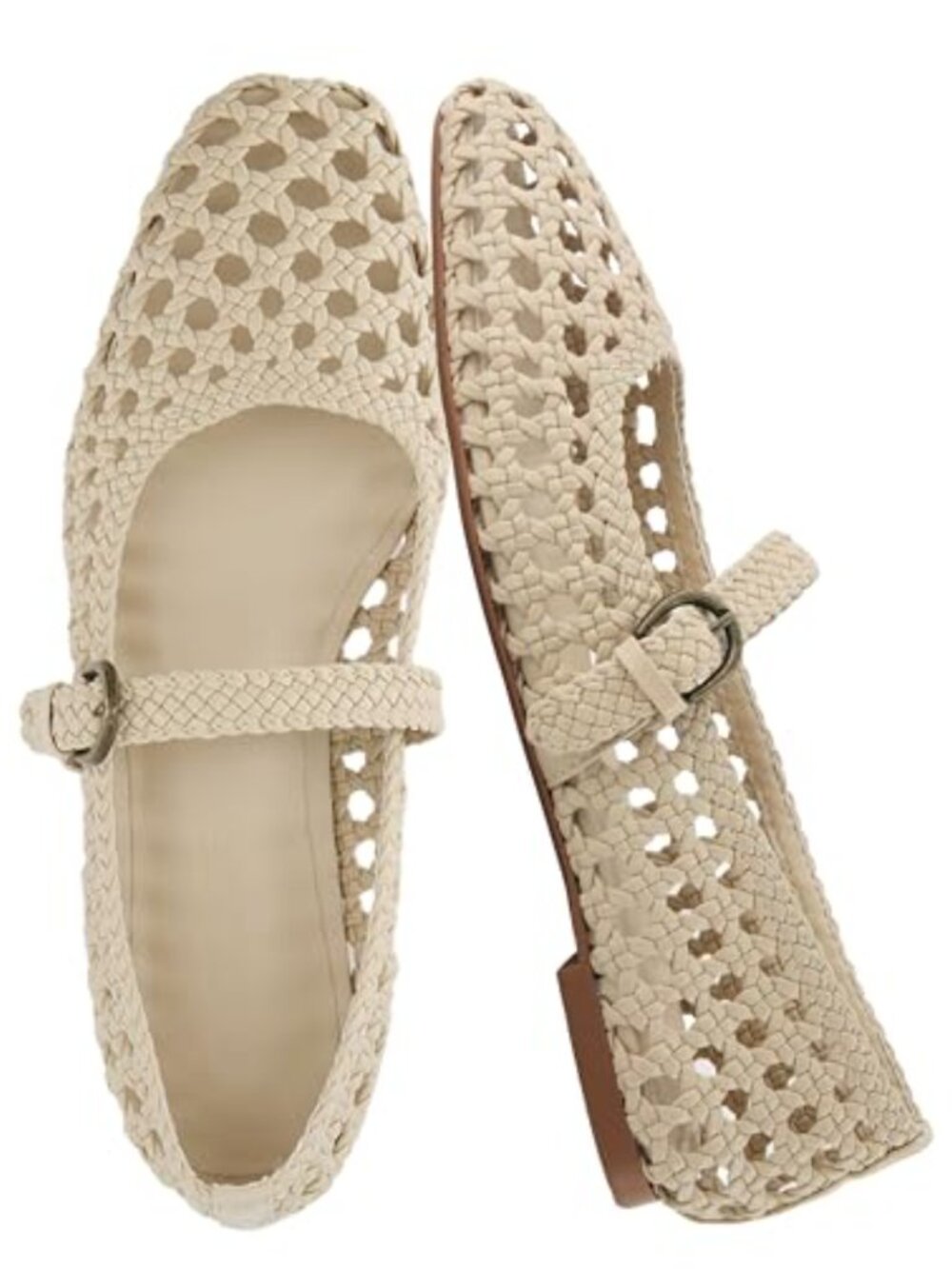 Hand Woven Vegan Leather Mary Jane Flats with Adjustable Buckle and Memory Foam